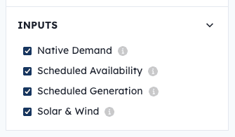 The input aggregations section of the options sidebar