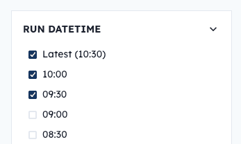 The options sidebar showing historical run datetimes
